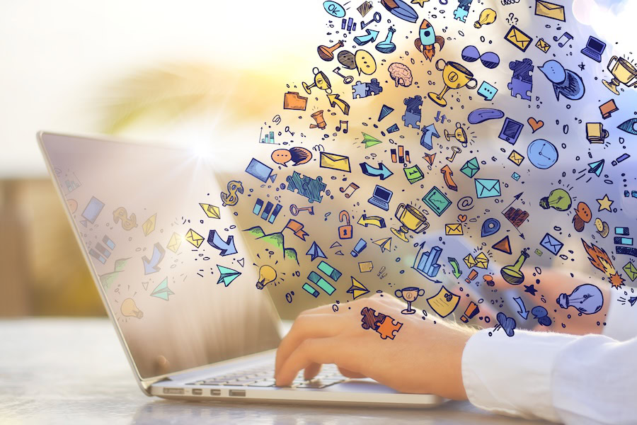 L'immagine rappresenta metaforicamente il flusso massiccio di dati, tracciamenti e comunicazioni digitali che partono dalle email di marketing aziendali.